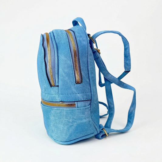 Zaino Mini in Denim Blu con Zip Oro - zaino denim blu