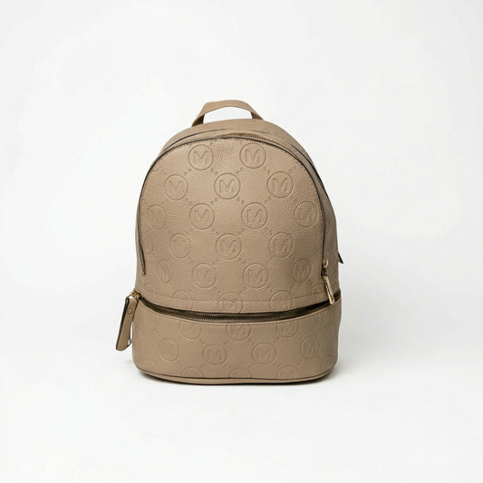 Zaino da donna in pelle PU beige e nera con monogramma - zaino motivo