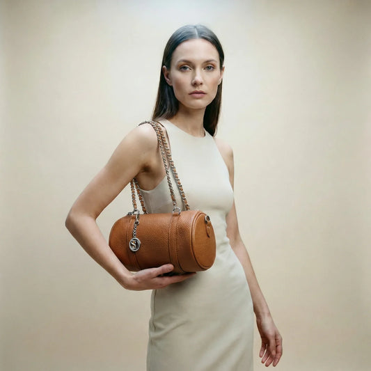 Borsa a Cilindro in Premium PU Leather con Doppi Manici - borsa cilindro pelle