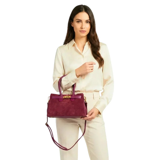 Borsa a Mano in Pelle Scamosciata Bordeaux The Velinara - borsa suede bordeaux