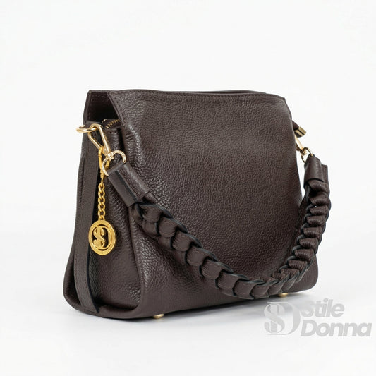 Borsa a spalla amora classico in pelle blu con tracolla intrecciata e dettagli in metallo dorato classico handbag