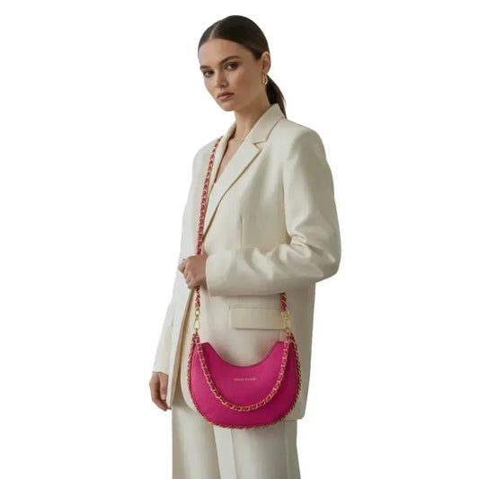 Borsa a spalla rosa con tracolla catena Enrico Coveri - borsa mezzaluna vivace
