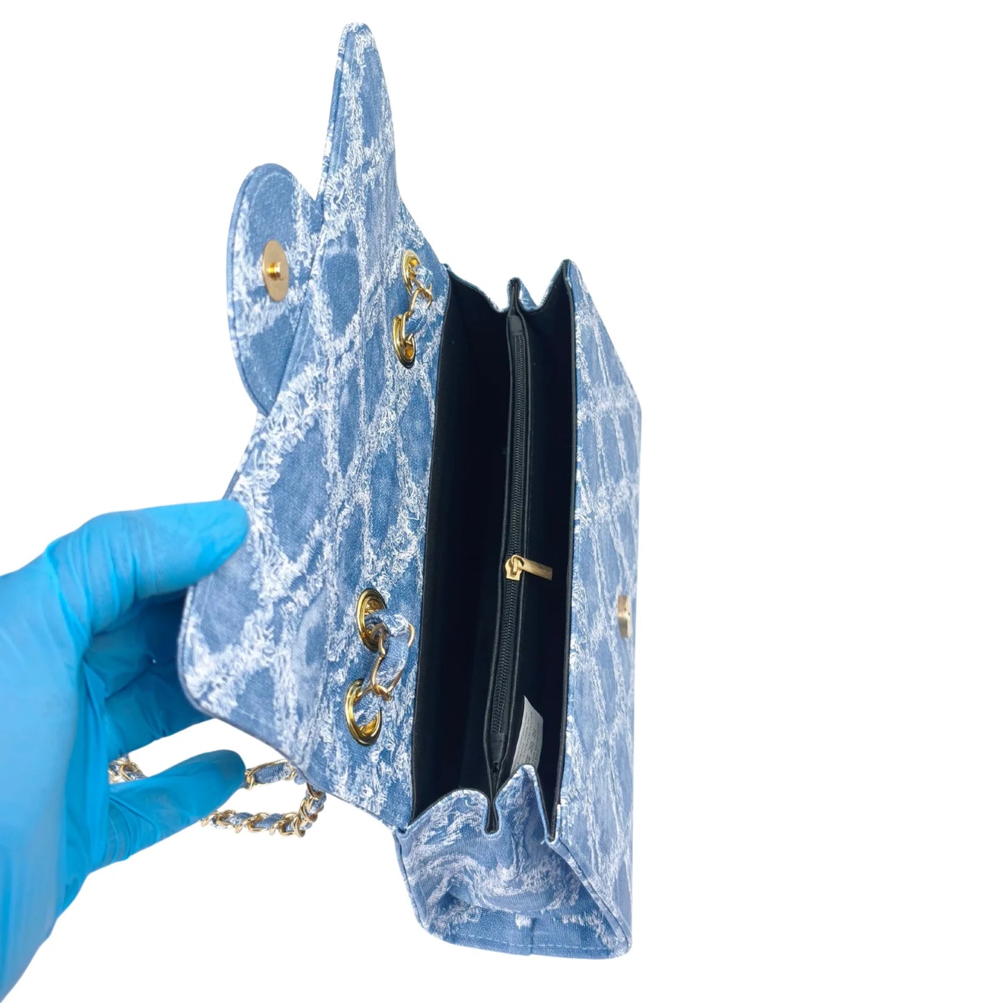 Borsa a Tracolla Catena Denim Chic con Dettagli Oro - borsa velluto azzurro