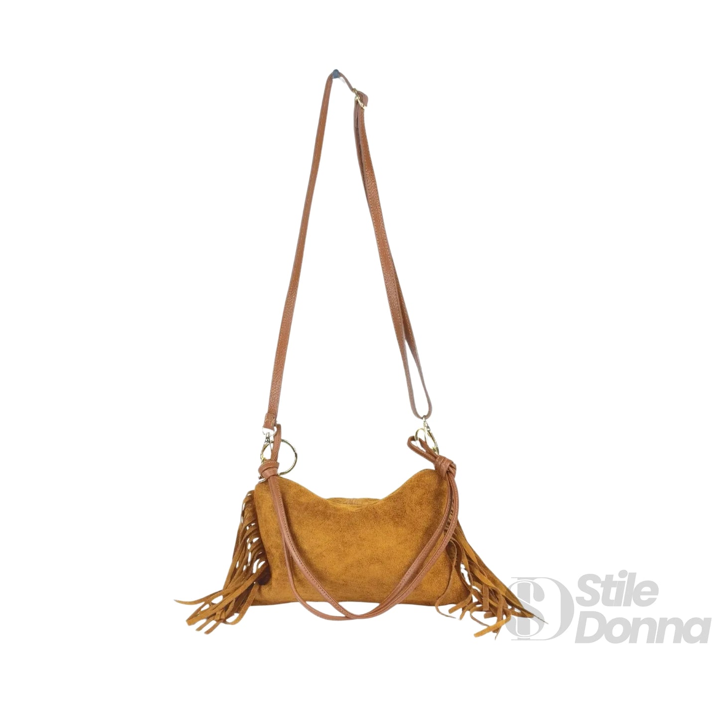 Borsa a tracolla in camoscio con frange boho - borsa