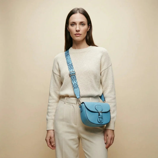 Borsa Crossbody in Pelle Azzurra con Chiusura Magnetica - borsa sella pelle