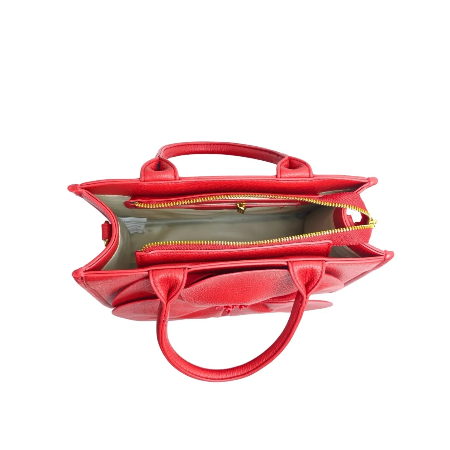 Borsa da Donna in Pelle Rossa con Ricamo Floreale - borsa tote pelle