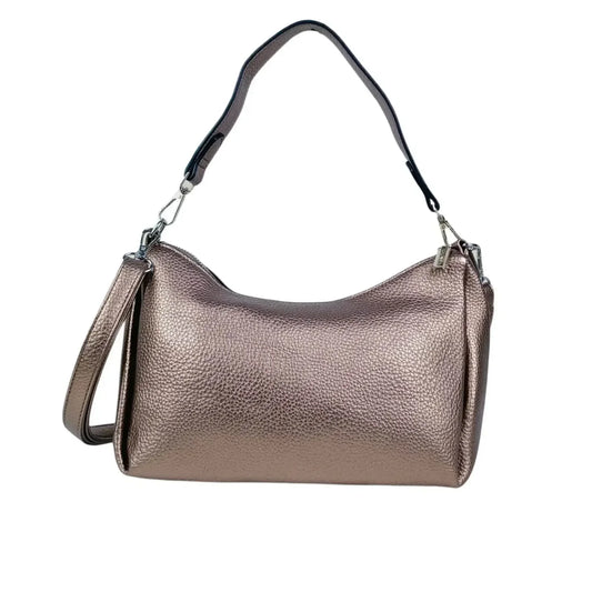 Borsa Donna in Pelle Rosa Oro Metallizzato con Perline - borsa hobo pelle