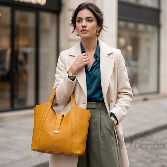 Borsa Tote Valentini SIBI in Pelle Giallo Senape - borsa tote pelle
