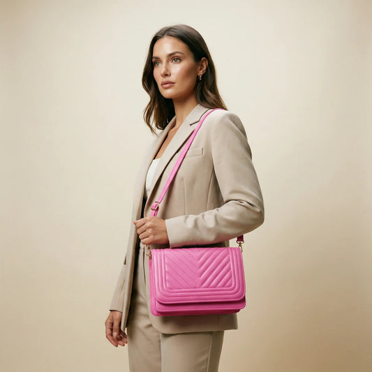 Borsa trapuntata rosa da donna con design a triangoli - borsa tracolla