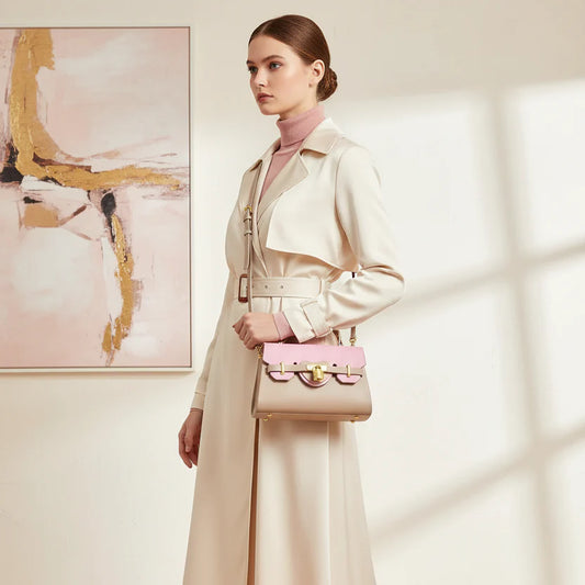 Mini borsa kaki e rosa con lucchetto in oro - toni