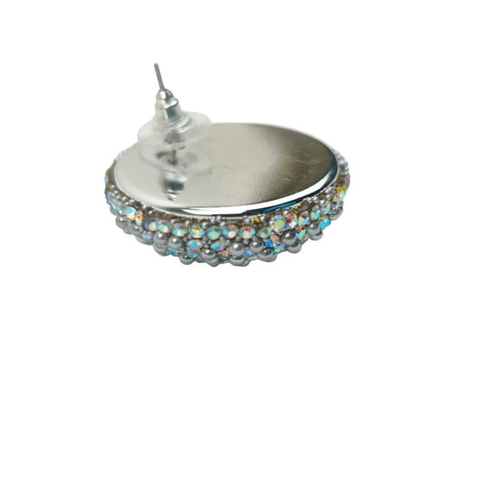 Orecchini a Perno Cupola con Strass Argentati - orecchino perno d’argento