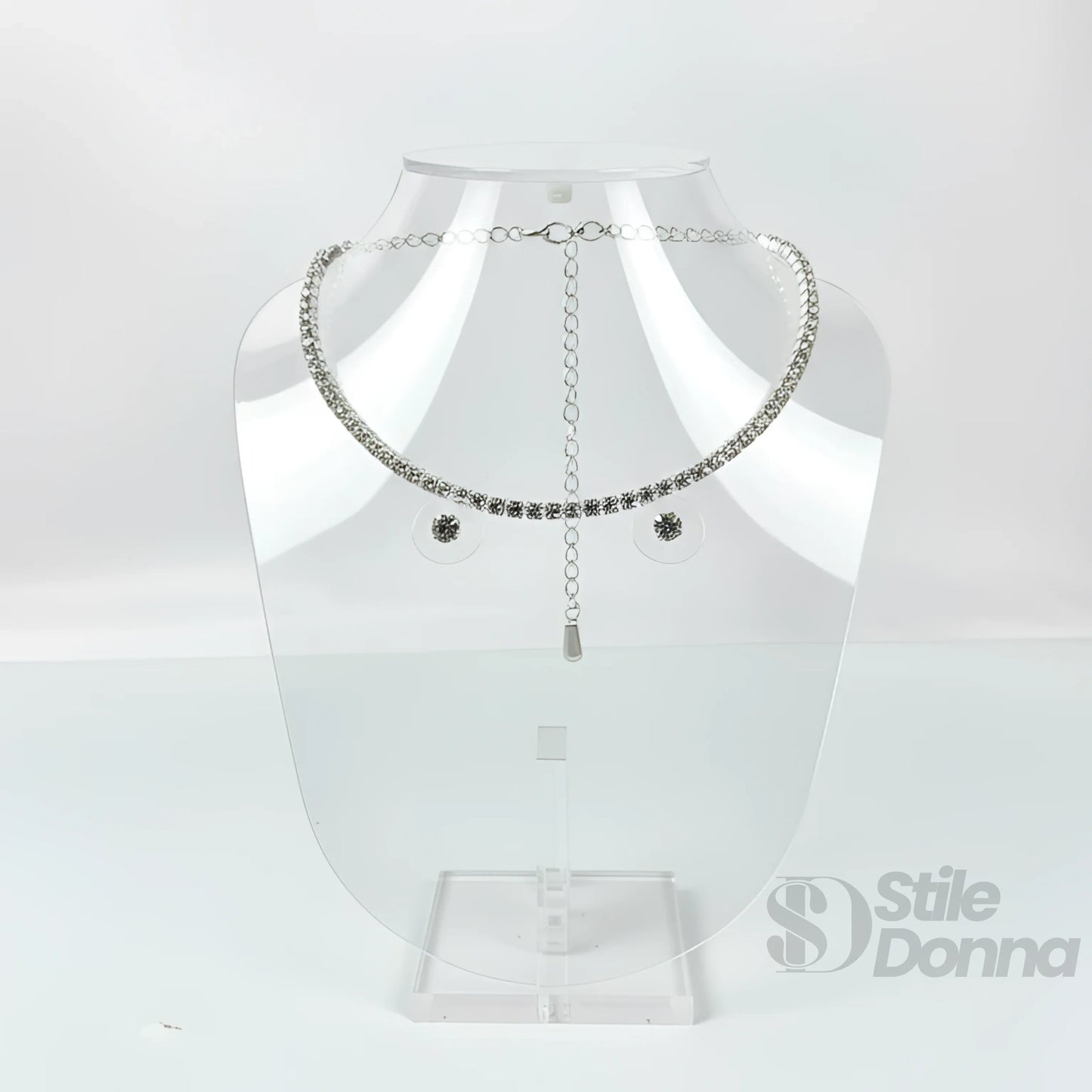 Parure Collana in Oro e Orecchini a Lobo con Pietre Rotonde - collana choker d’argento