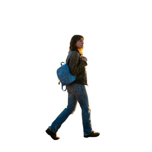 Zaino Mini in Denim Blu con Zip Oro - zaino blu dettagli