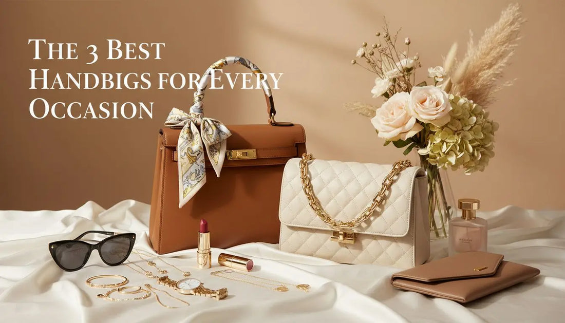 Borsa in pelle tan Stile Donna con sciarpa di seta e hardware oro