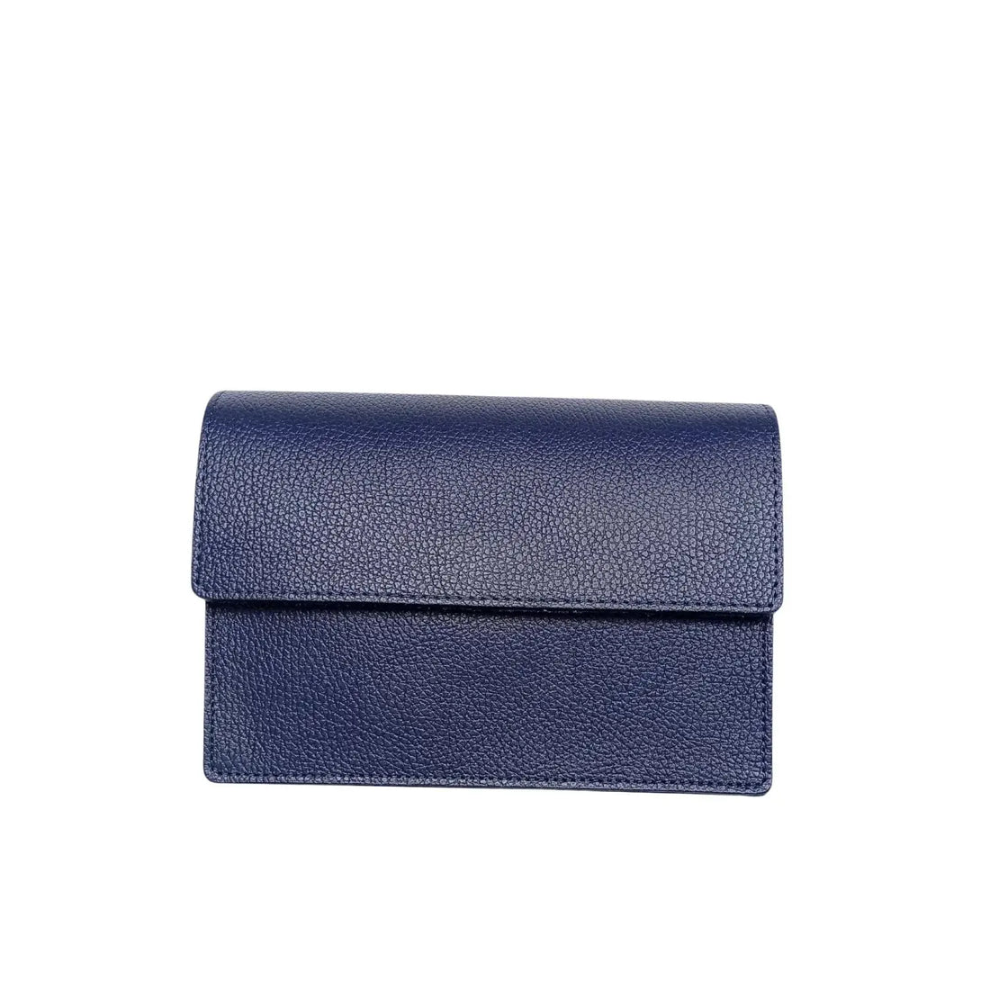 Borsa a tracolla stile donna in pelle navy ciottolata con patta minimal