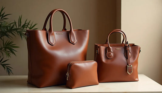 Set borse in vera pelle stile donna: tote grande, satchel medio, pouch piccolo