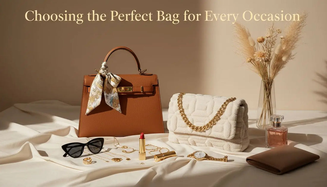 Borsa Kelly in pelle marrone con sciarpa di seta floreale, perfetta borsa per ogni occasione