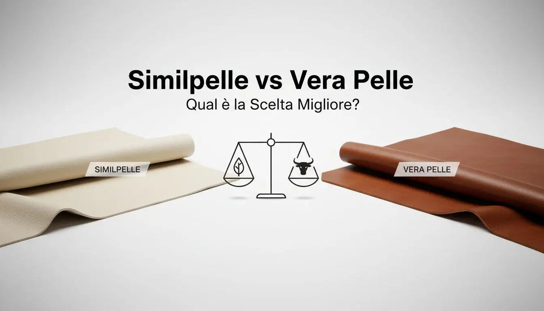 Confronto similpelle vs vera pelle: materiali beige e marrone a paragone