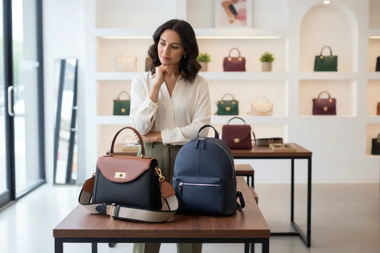 Navy blue leather Stile Donna bag with tan beige accents