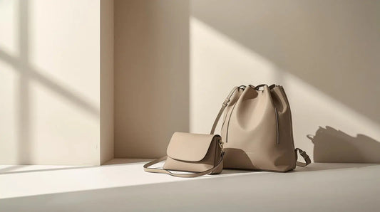 Beige leather drawstring backpack and matching crossbody bag from Stile Donna Bags borse da donna collection