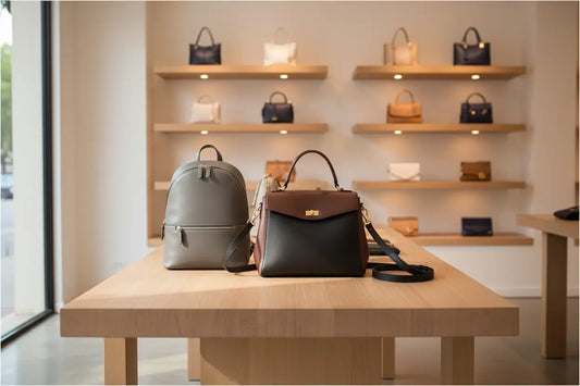 Sleek two-tone Stile Donna bag in brown and black with gold hardware.