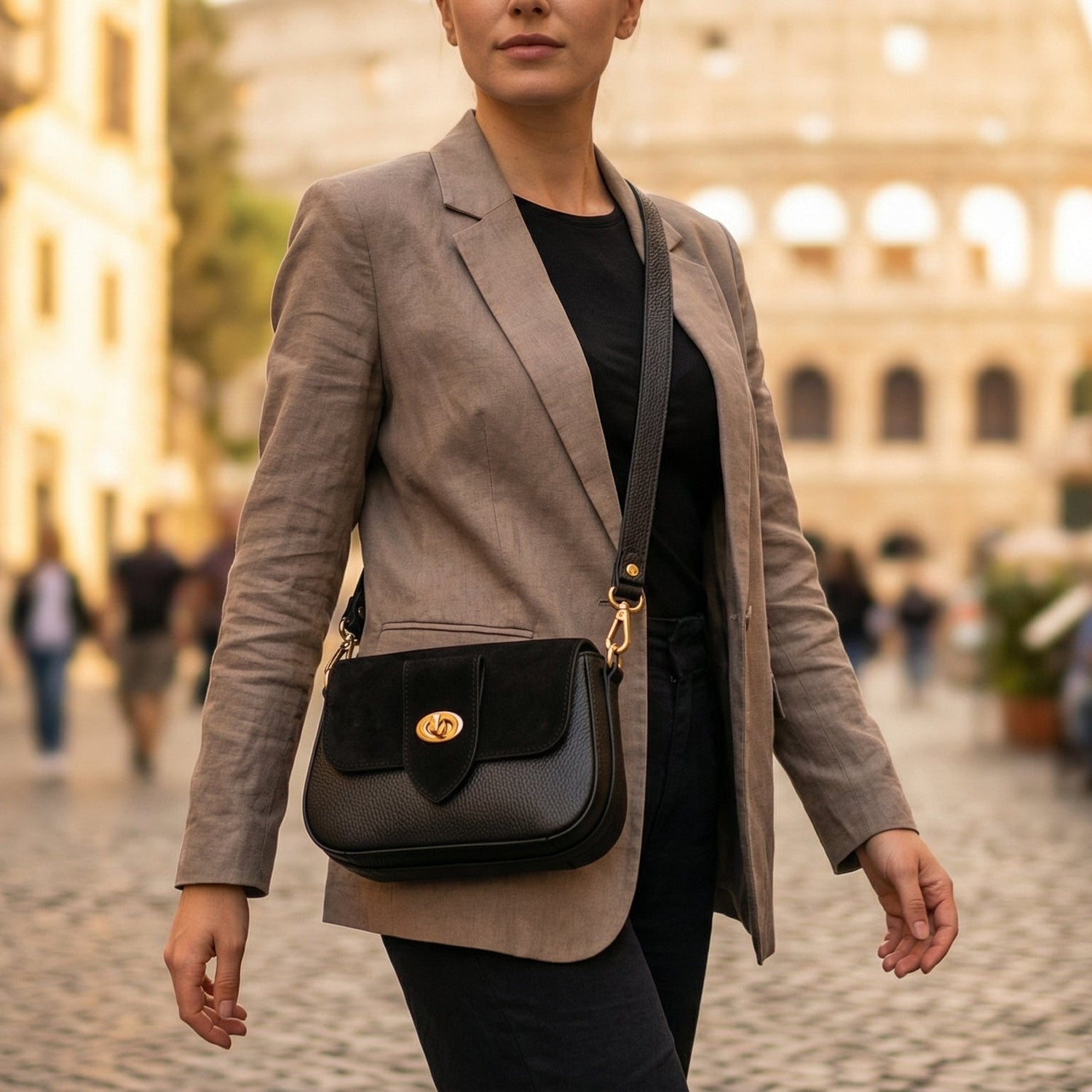 Borsa a tracolla in pelle quilted marrone, crossbody bag in pelle