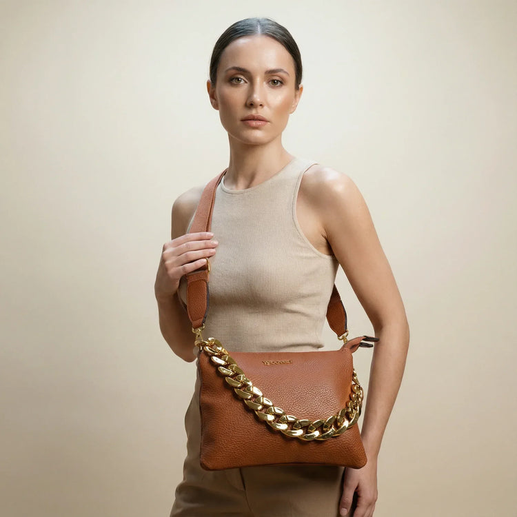 Borsa a tracolla in pelle quilted marrone