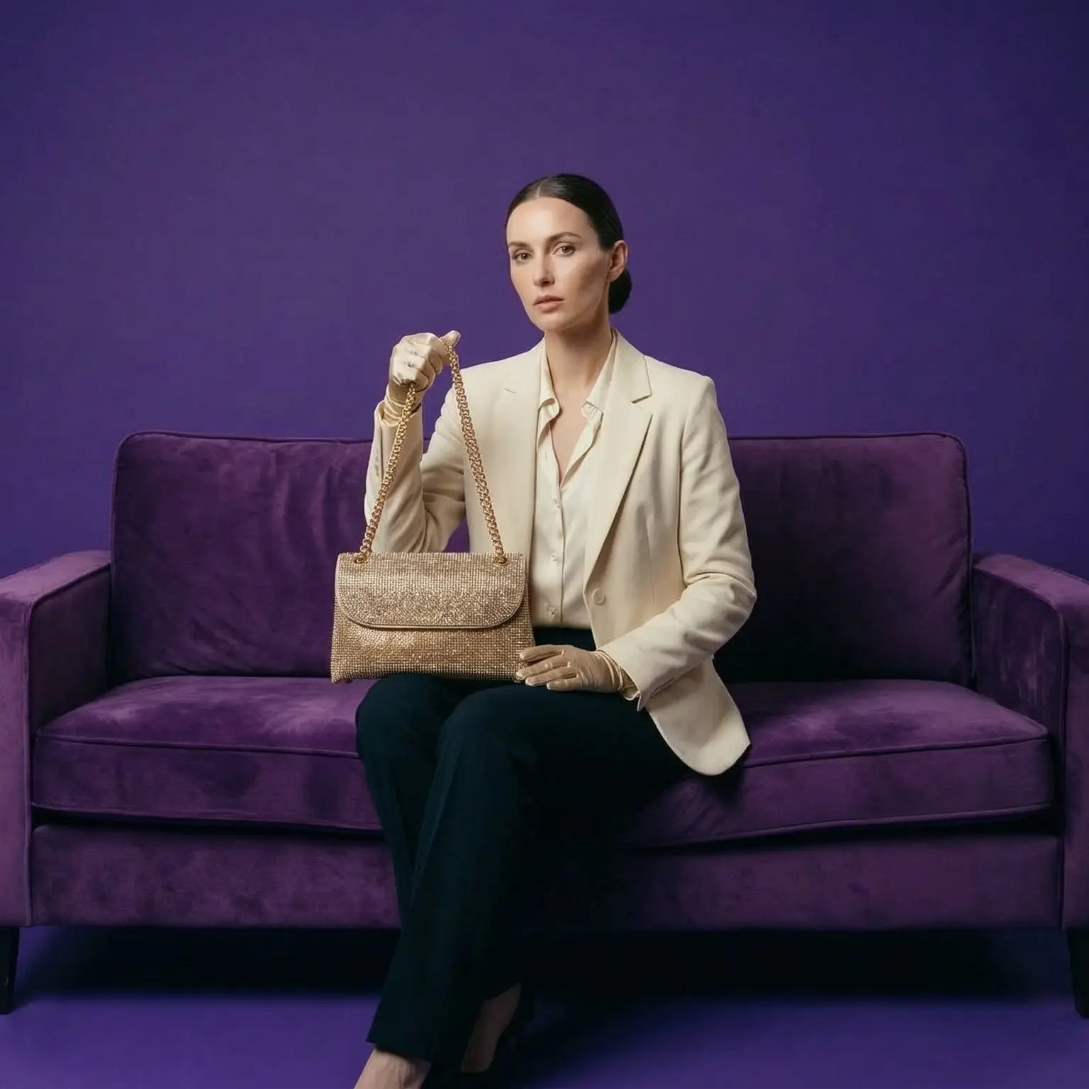 Borsa con strass dorata scintillante, catena, collezione Borse con strass