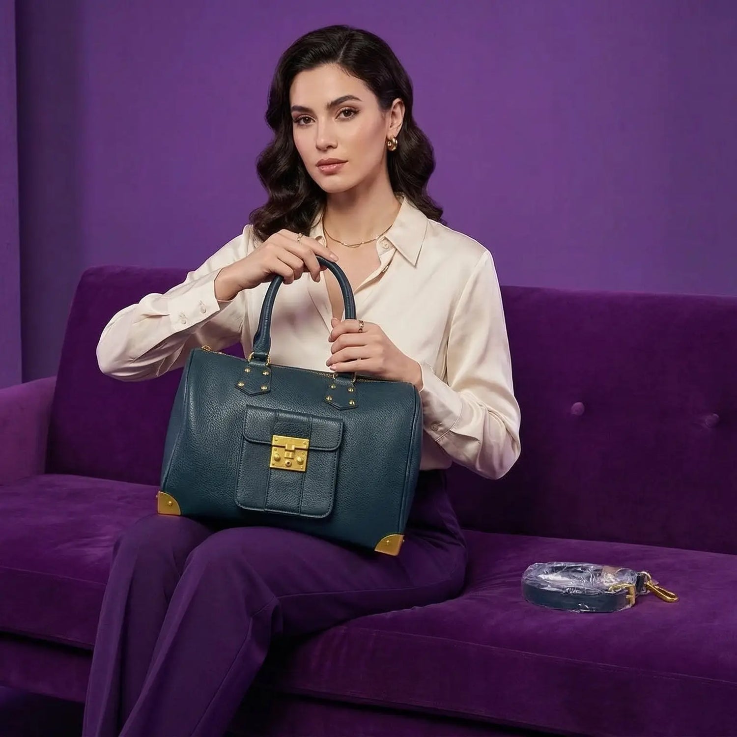 Borsa da dottore marrone con fantasia e manico, collezione Borse da dottore