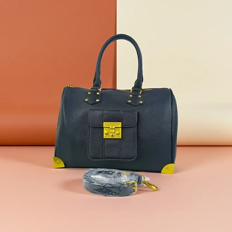 Borsa da dottore marrone con motivo e manico