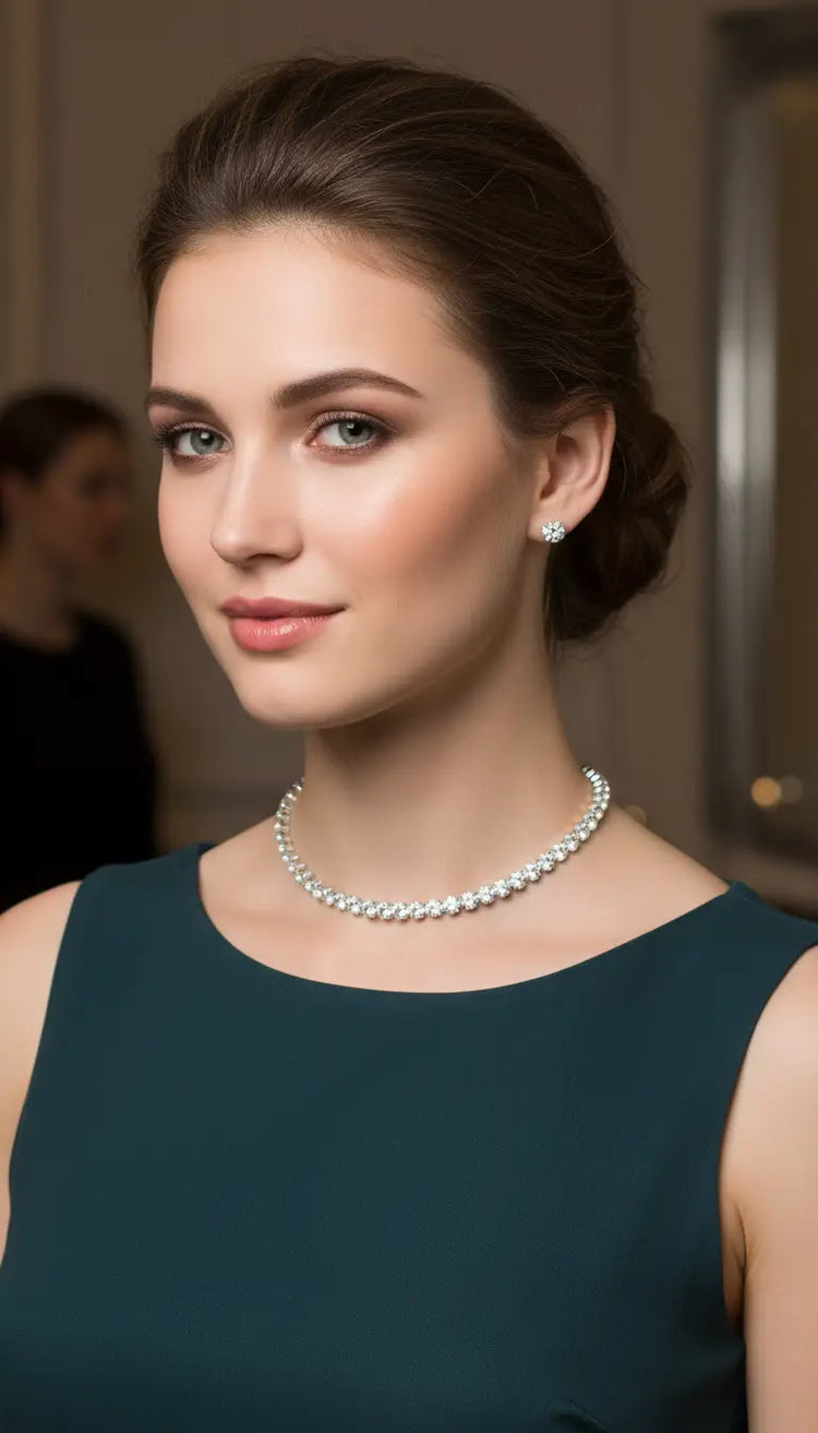 Collana tennis in diamanti scintillanti su argento, collezione Orecchini