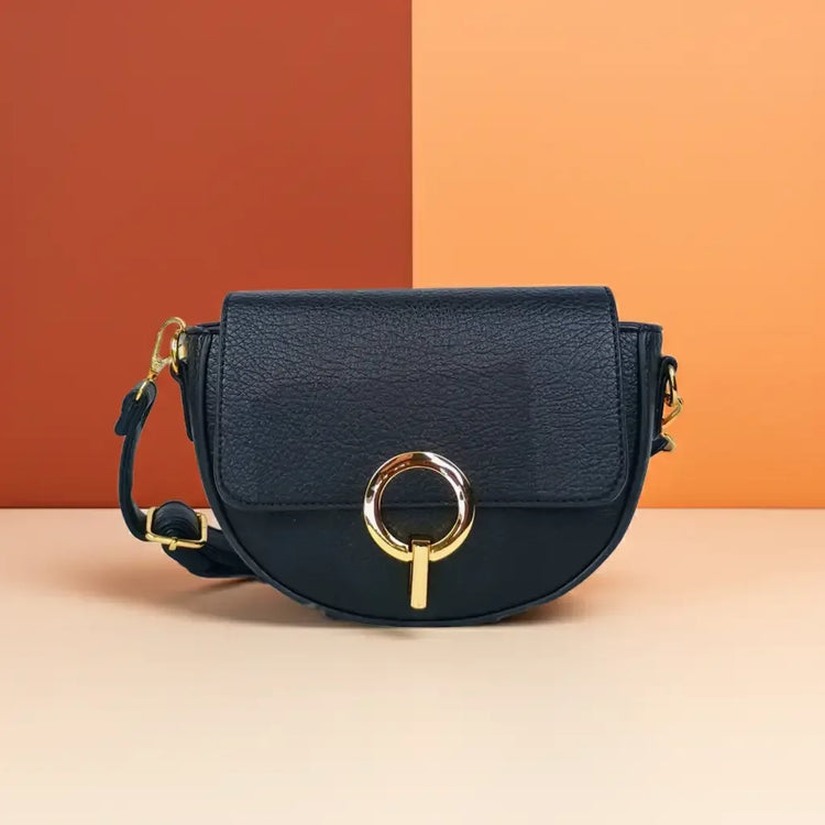 Borsa da sella Enrico Coveri nera e bianca con logo argento