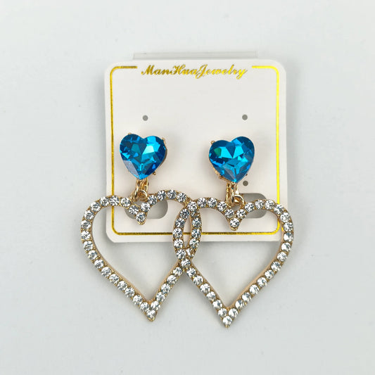 Blue Crystal Heart Drop Earrings - Stile Donna Bags
