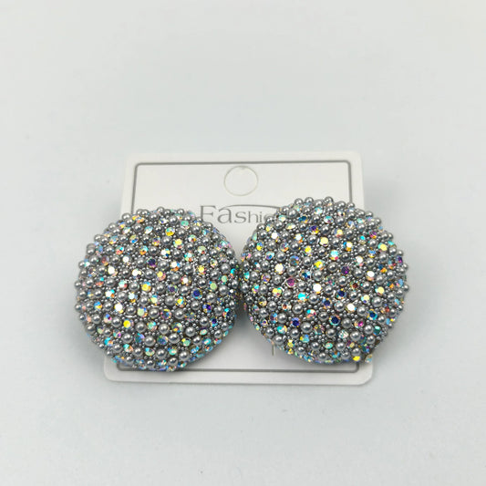 Silver Rhinestone Dome Stud Earrings – Sparkly Statement Jewelry - Stile Donna Bags