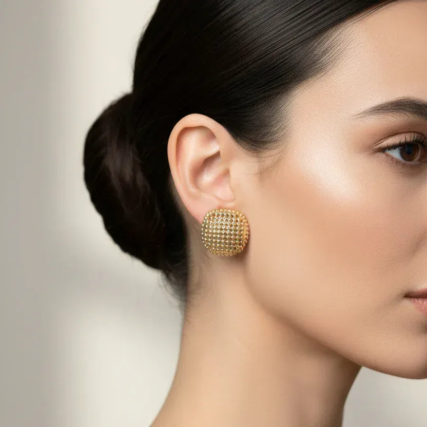 Gold-tone round textured stud earrings - Stile Donna Bags