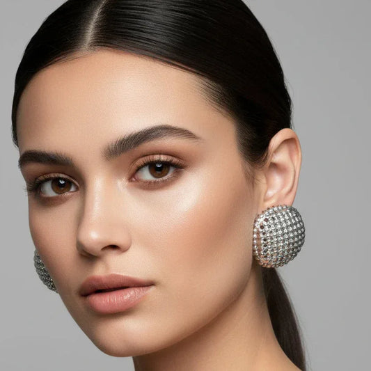 Silver-tone round textured stud earrings - Stile Donna Bags