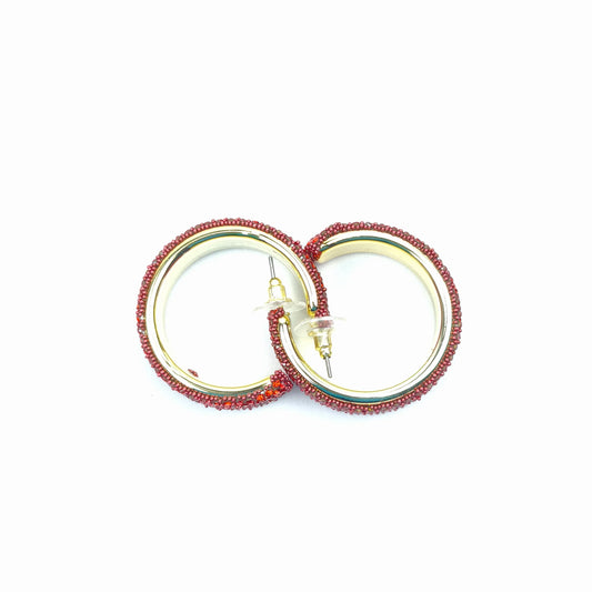Gold-tone rhinestone hoop earrings - red - Stile Donna Bags