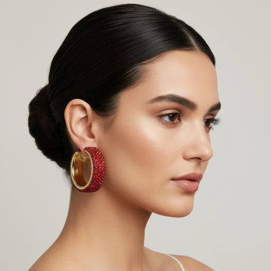 Gold-tone rhinestone hoop earrings - red - Stile Donna Bags