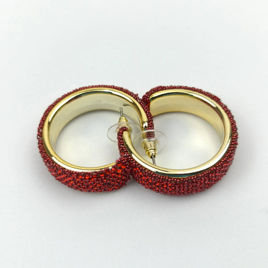 Gold-tone rhinestone hoop earrings - red - Stile Donna Bags
