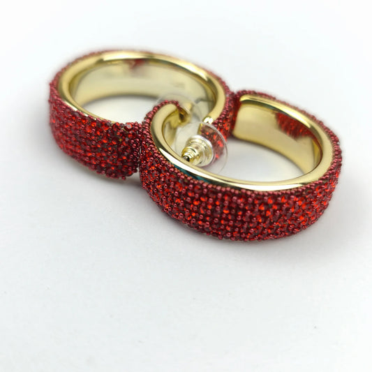 Gold-tone rhinestone hoop earrings - red - Stile Donna Bags