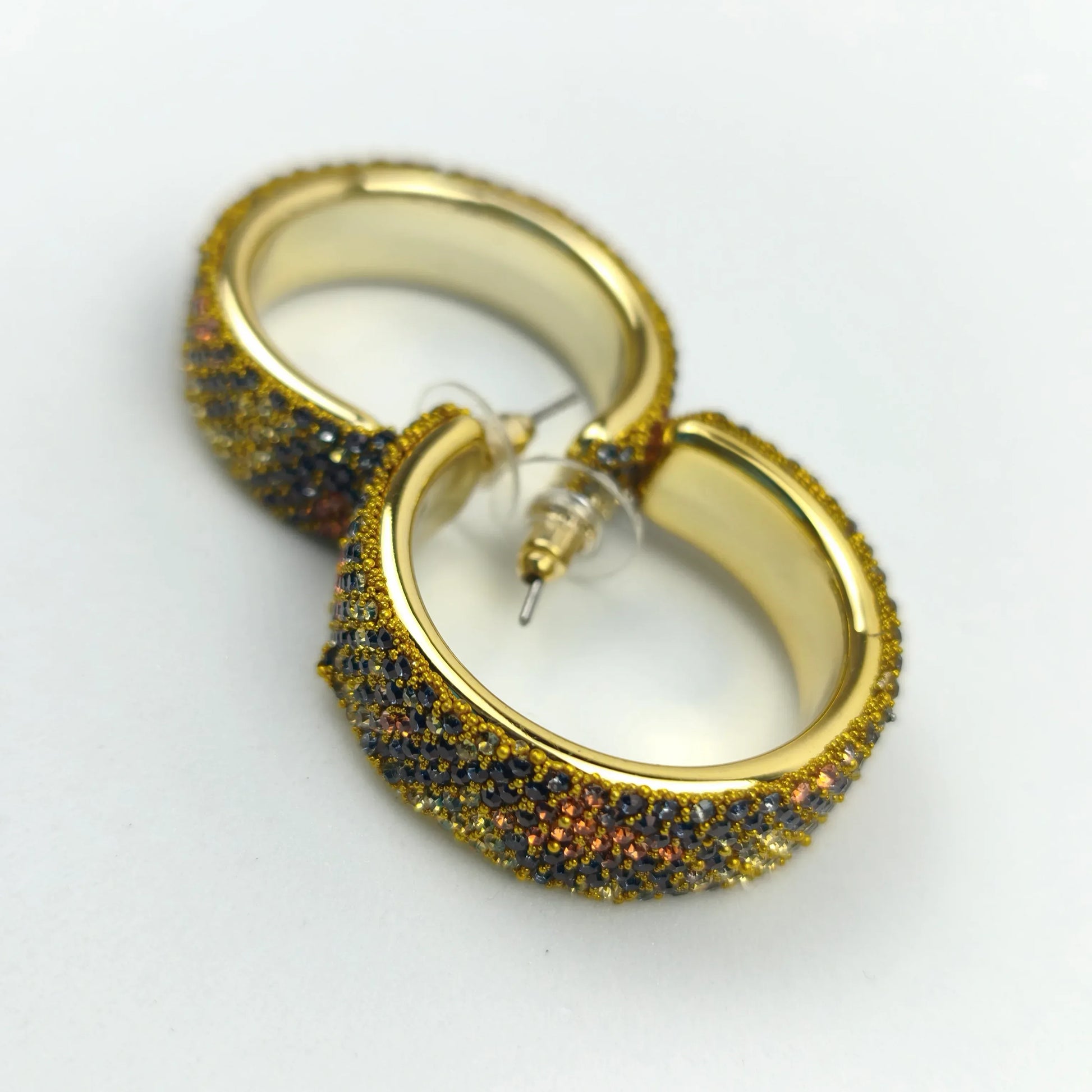 Gold-tone rhinestone hoop earrings - Multicolored crystals - Stile Donna Bags