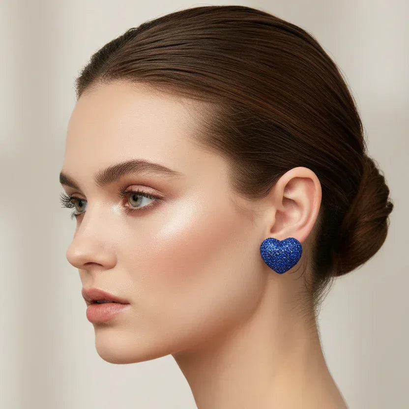 Blue rhinestone heart stud earrings - Stile Donna Bags