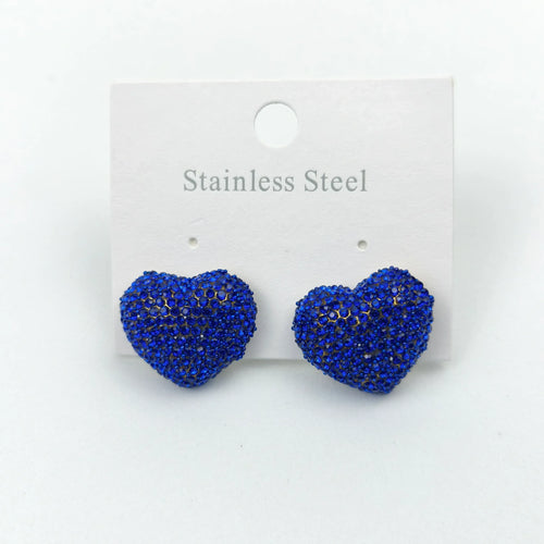 Blue rhinestone heart stud earrings - Stile Donna Bags