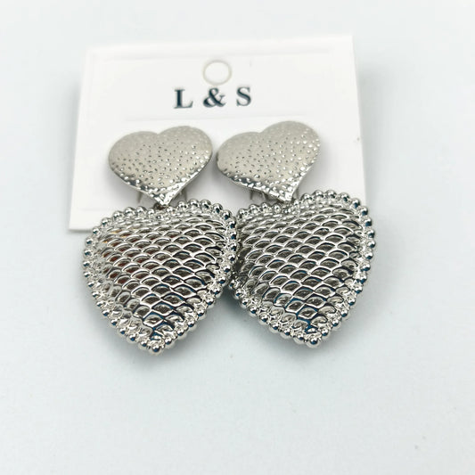 Double heart drop earrings - silver-tone - Stile Donna Bags