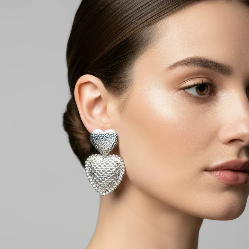 Double heart drop earrings - silver-tone - Stile Donna Bags