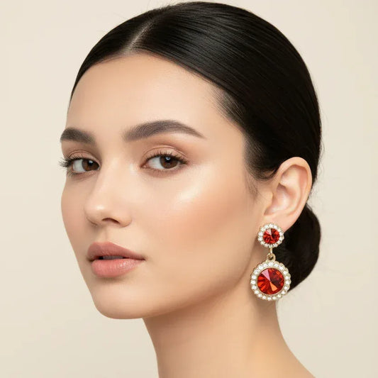 Round Drop earrings gold-tone crystals set - Stile Donna Bags