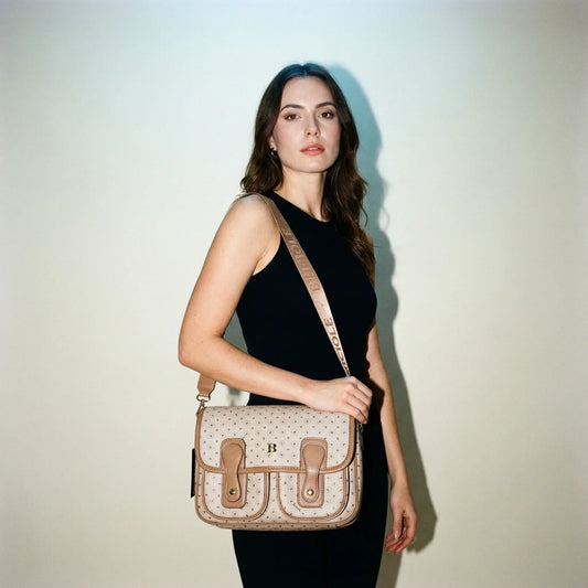 Beige leather Shoulder Bag MS-9056 - Stile Donna Bags