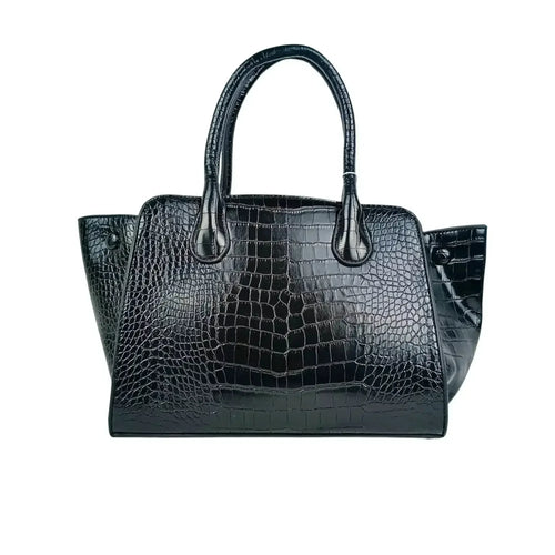 Black Crocodile Leather Handbag - MS-3643 - Stile Donna Bags