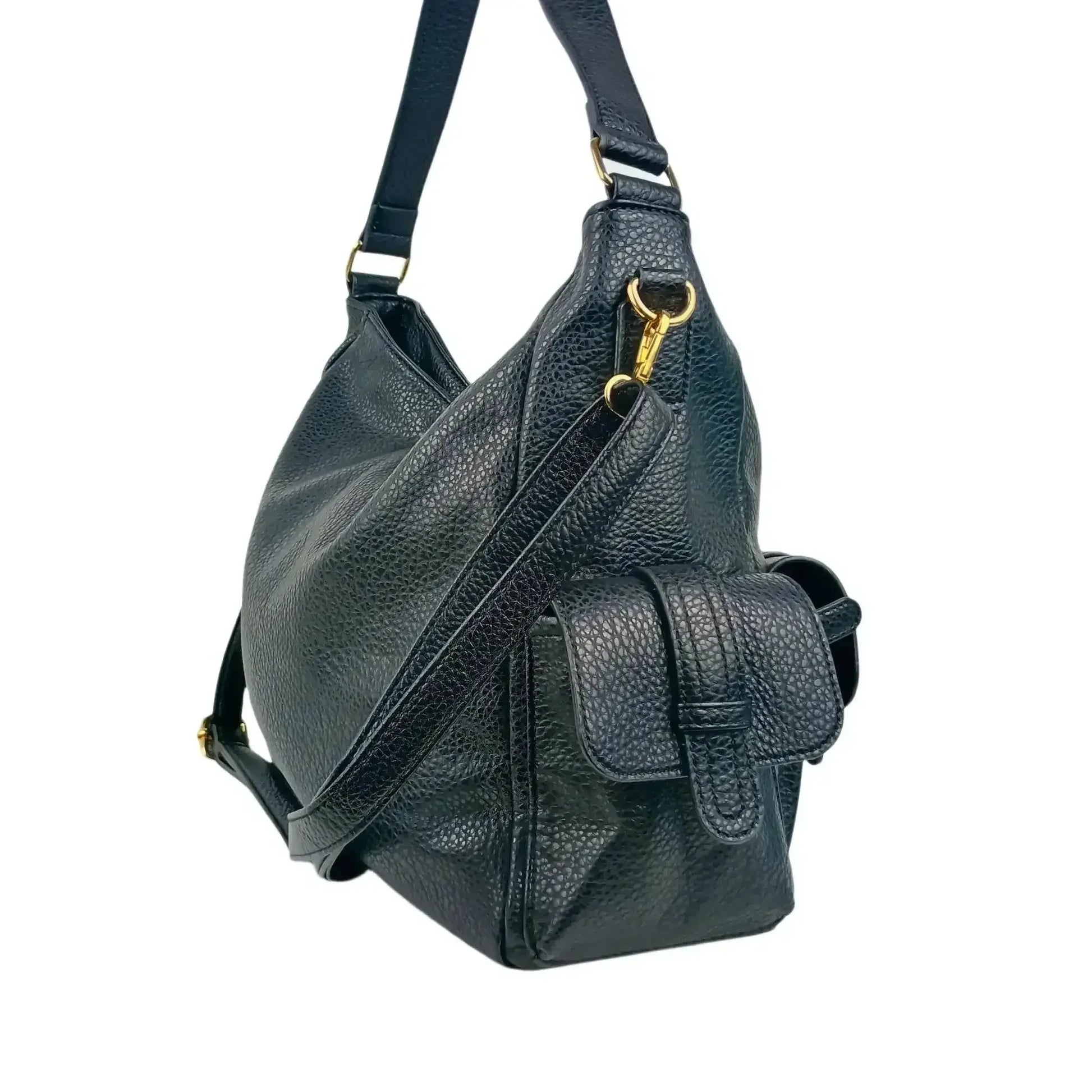 Black Leather Shopper Bag with Multiple Pockets for Women - Stile Donna Bags