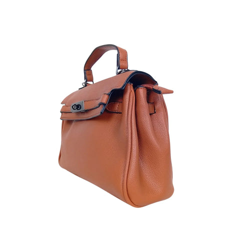Brown Leather Handbag with removable strap - MS-8800 - Stile Donna Bags